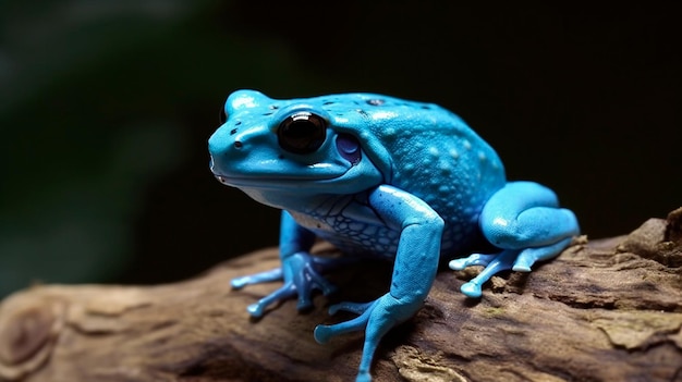 Blue beach frog up and personal on a branch Generative AI