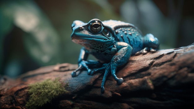 Blue beach frog up and personal on a branch Generative AI