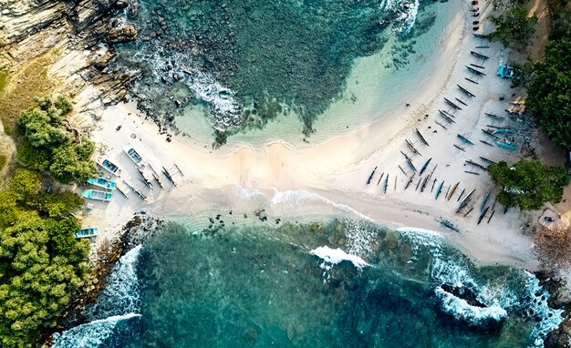 Blue beach island Nilwella. Aerial view of the south coast of the island of Sri Lanka