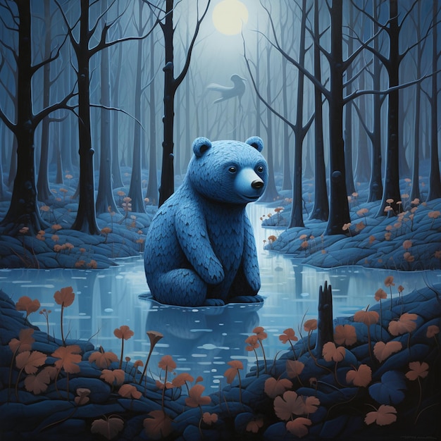 Голубой медведь в лесу.