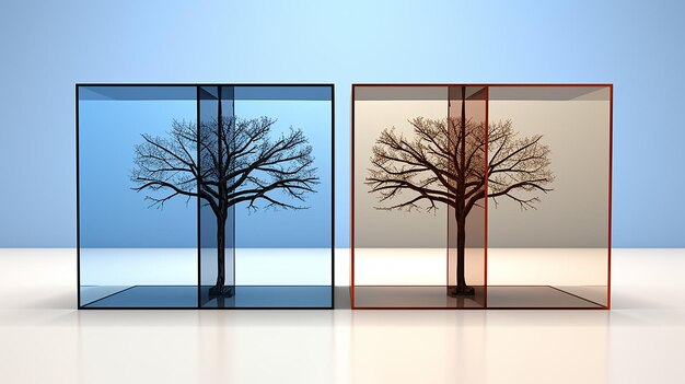 Photo blue beige and brown abstract tree art in acrylic