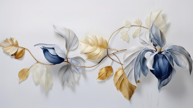 Blue and beige Phesalis flowers Still life of plants on a light background