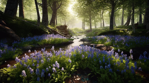 Blue bells forest Generative AI