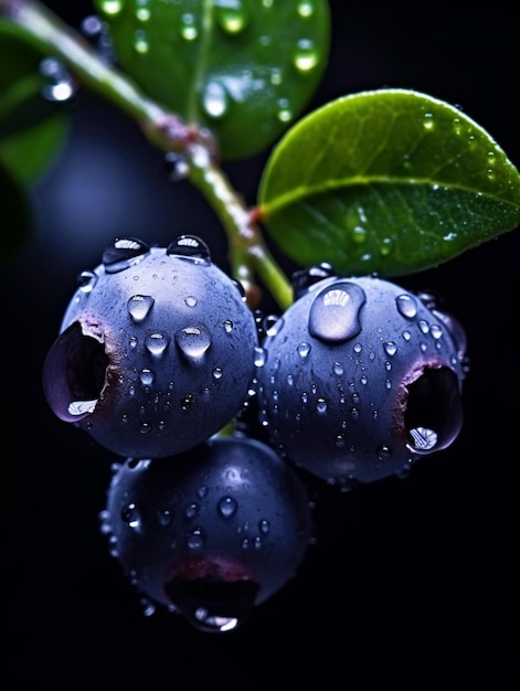 a blue berry with water drops on it