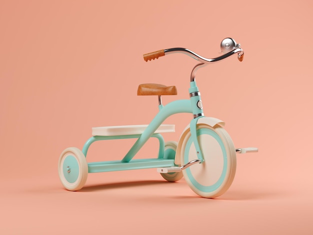 Blue bicycle on pink background 3D illustration