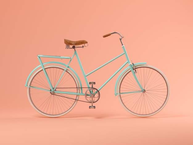 Blue bicycle on pink background 3D illustration