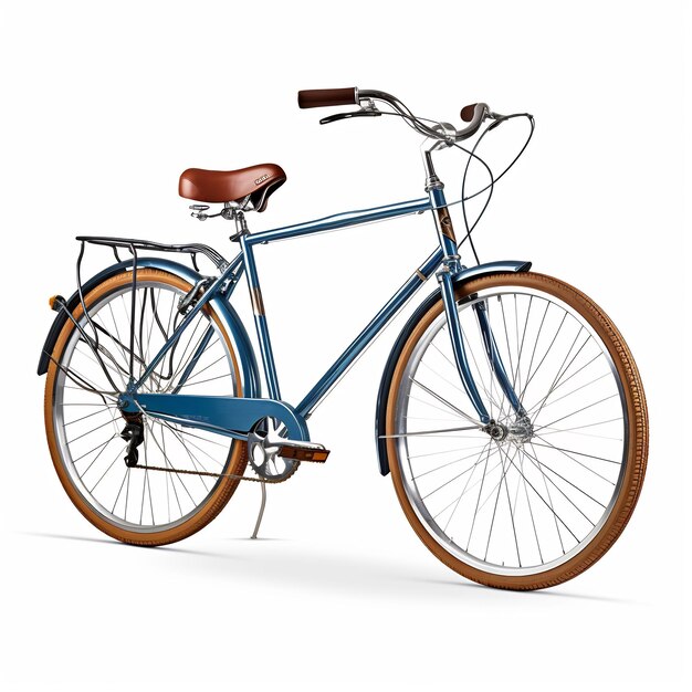 a blue bicycle with a brown seat and a brown seat