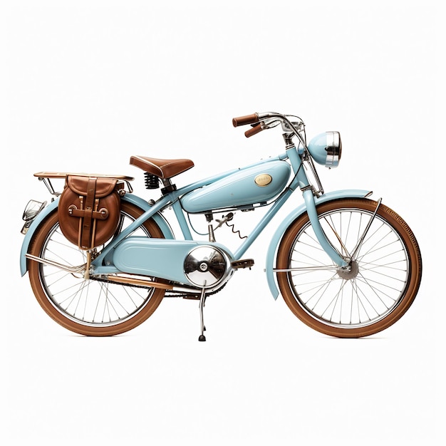 Foto a blue bike with a brown bag on the front