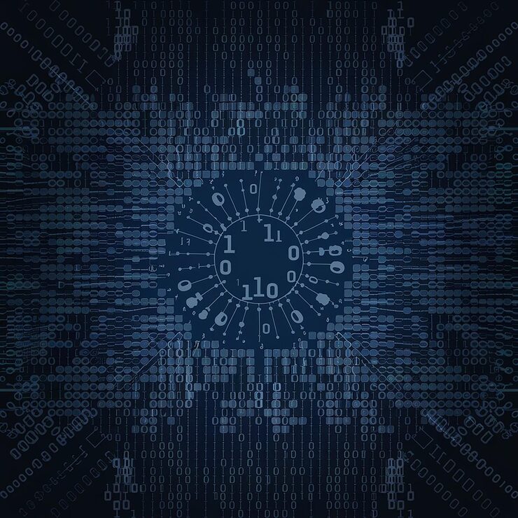 Photo blue binary data software programming code background random parts of program code digital data technology concept 1 0 machine code random binary data matrix wide vector illustration
