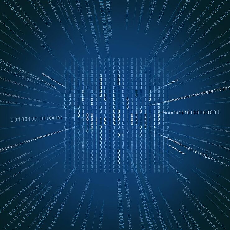 Photo 蓝色二进制数据软件编程代码背景 程序代码的随机部分 数字数据技术概念 1 0 机器代码 随机双进制数据矩阵宽向量插图