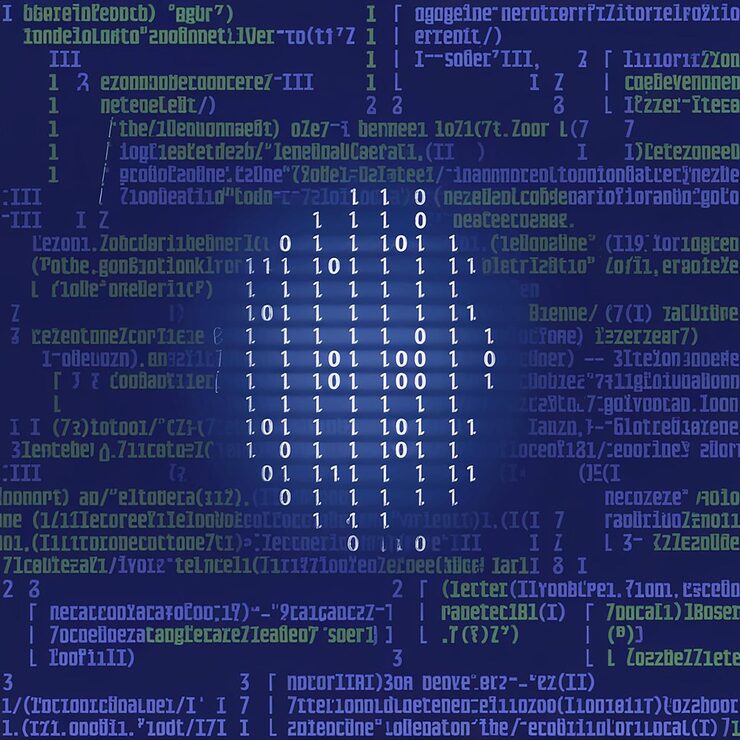 Photo blue binary data software programming code background random parts of program code digital data technology concept 1 0 machine code random binary data matrix wide vector illustration