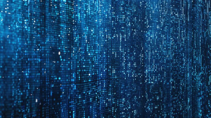 Photo blue binary data software programming code background random parts of program code digital data technology concept 1 0 machine code random binary data matrix wide