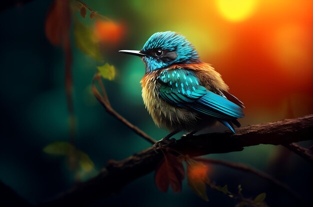 Blue bird chirping merrily on a branch in a Sunny spring Park Generative AI