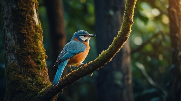 Photo a blue bird is sitting on a tree branch