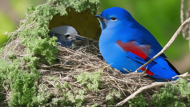 Foto un uccello blu in un nido