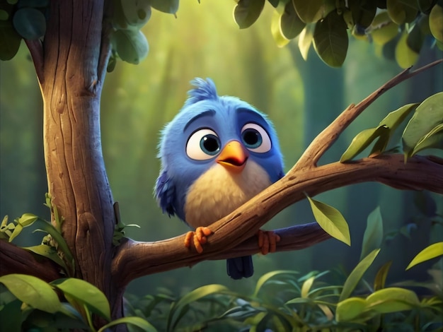 a blue bird sits on a branch with the eyes wide open