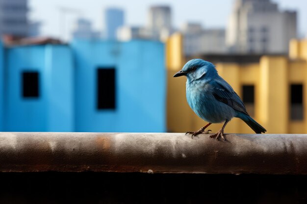 a blue bird sitting on a ledge