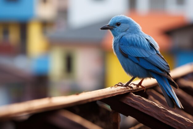 a blue bird sitting on a roof