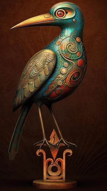 A blue bird sitting on top of a wooden stand generative ai image