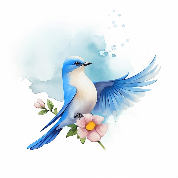 Blue bird watercolor paint