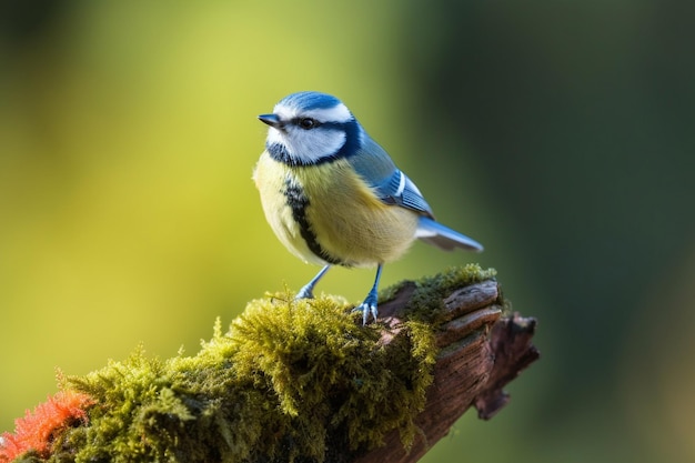 Photo a blue bird with a blue head and a yellow background