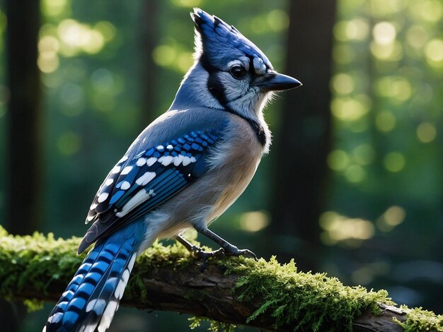 Photo a blue bird with a white face and blue eyes sits on a branch