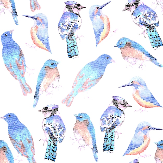 Photo blue birds in mosaic effect