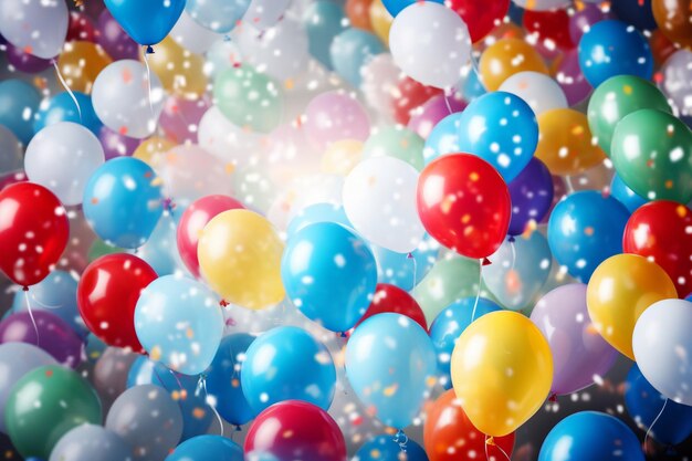 Blue birthday background with realistic balloons premium