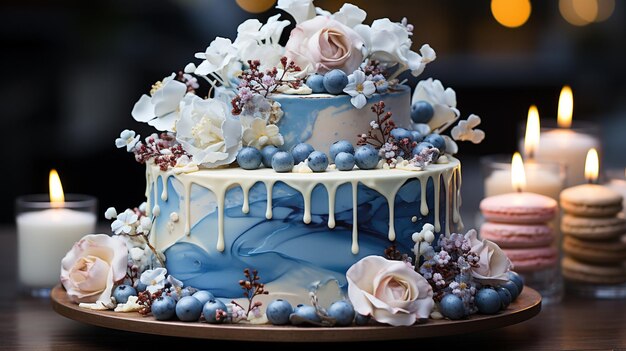 Photo blue birthday cake