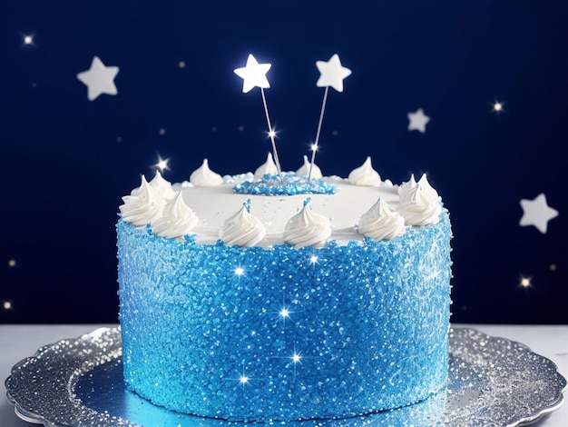 Фото Голубой тортик для празднования дня рождения