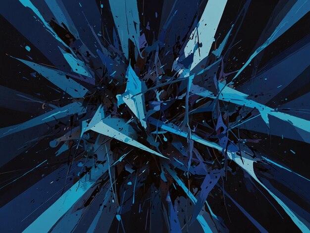 Photo a blue and black abstract painting of a large broken glass
