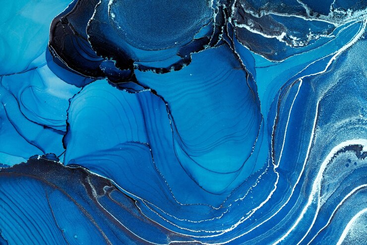 Photo a blue and black abstract painting with a blue background.