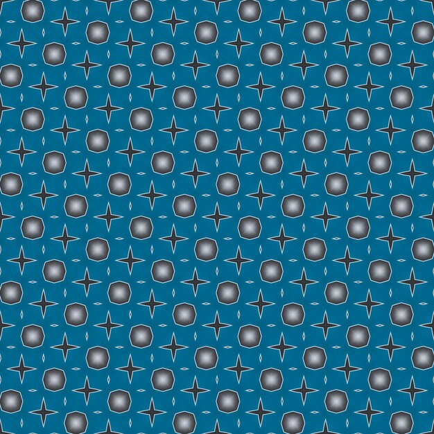 A blue and black background with a pattern of circles and stars.