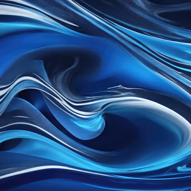 Photo blue and black colors 3d rendering of abstract wavy liquid background