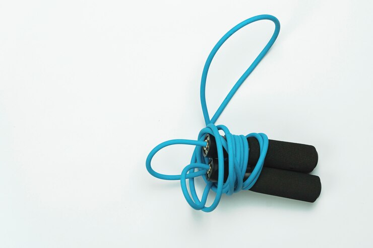 Blue and black jumping rope