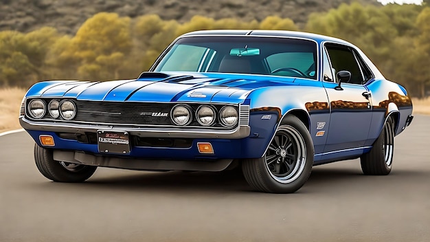 Photo a blue and black muscle car