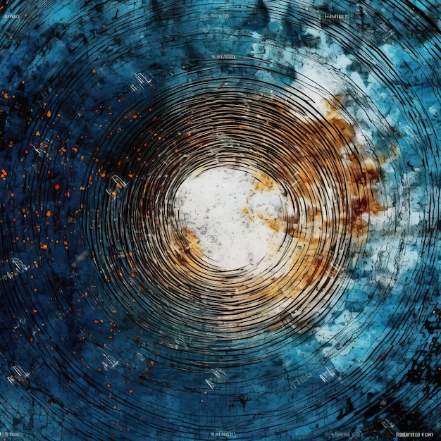 A blue and black painting of a circle with the word " the word " on it.