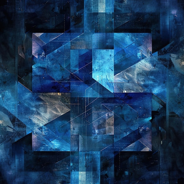 a blue and black piece of art with a blue background