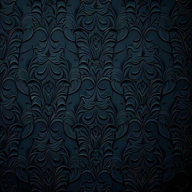 Photo a blue and black wallpaper with a pattern of flowers.