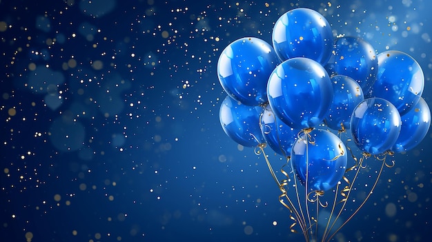 Photo blue bliss celebration party banner with colorful balloons