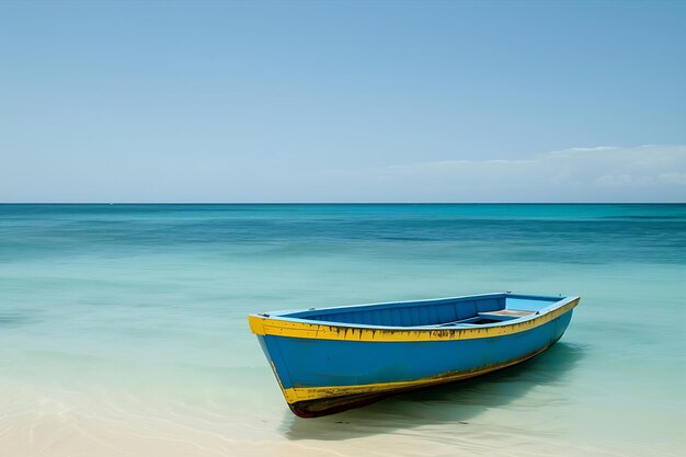 Photo blue boat floats on blue sea