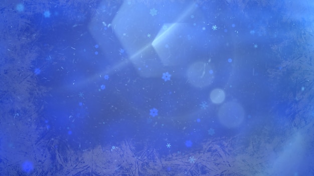 Blue bokeh and snowflake falling on shiny background. Luxury and elegant dynamic style 3D illustration for winter holiday