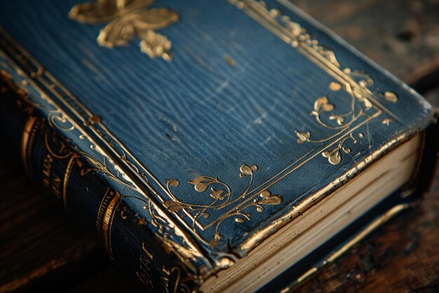 Photo a blue book with gold details on the cover