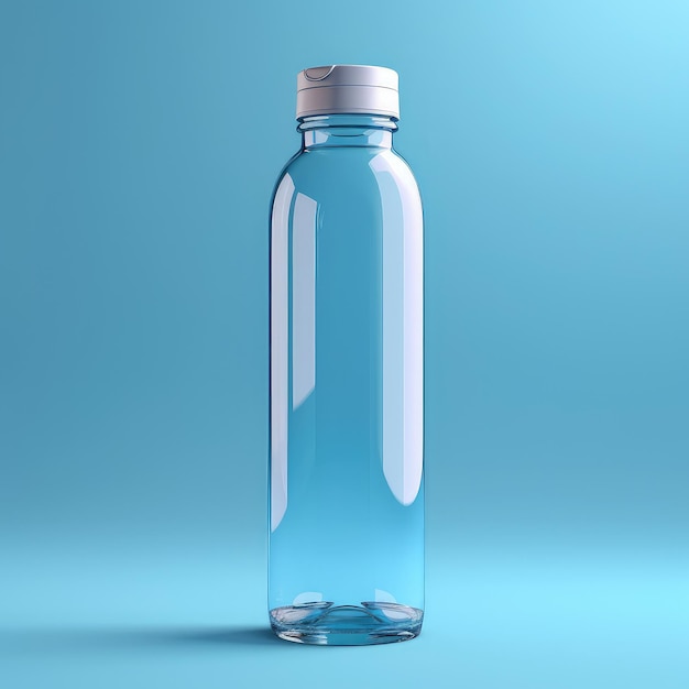 A blue bottle of water with a silver cap.