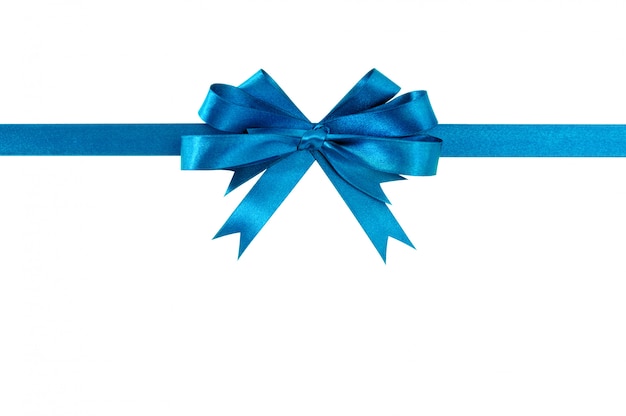 Blue bow gift ribbon straight horizontal