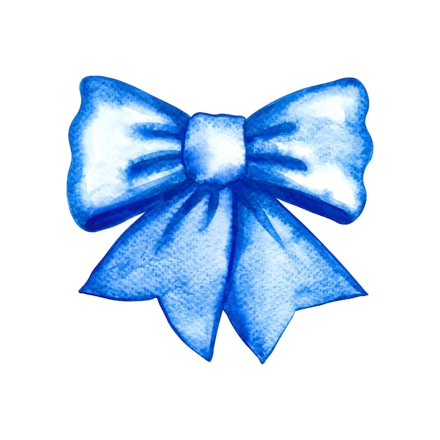 Photo blue bow handmade watercolor illustration elegant bow tied with a ribbon isolate for greeting cards