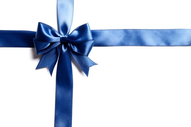 Blue bow and ribbon isolated on white background. Insulation.