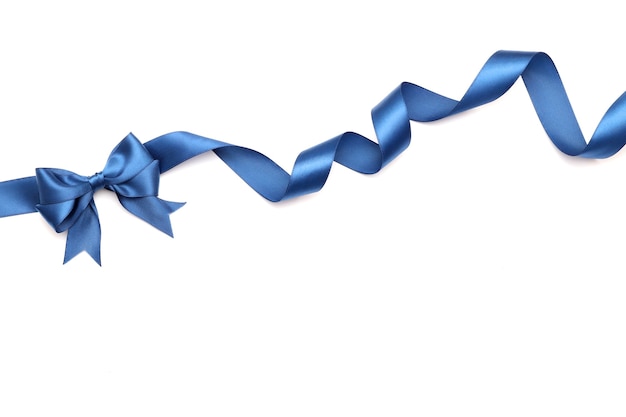 Blue bow and ribbon on a white background