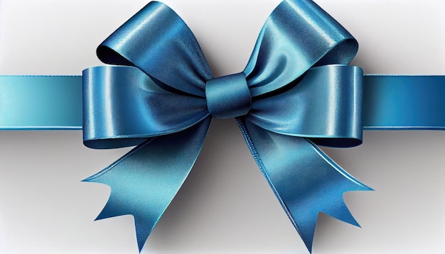 Blue bow on a white background christmas ribbon presents design with Generative AI Technology