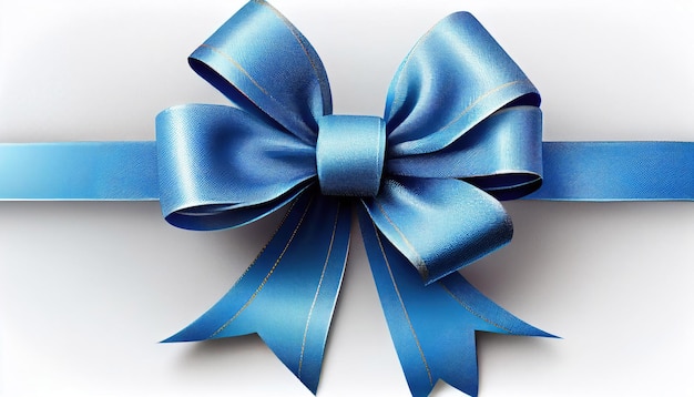 Blue bow on a white background christmas ribbon presents design with Generative AI Technology